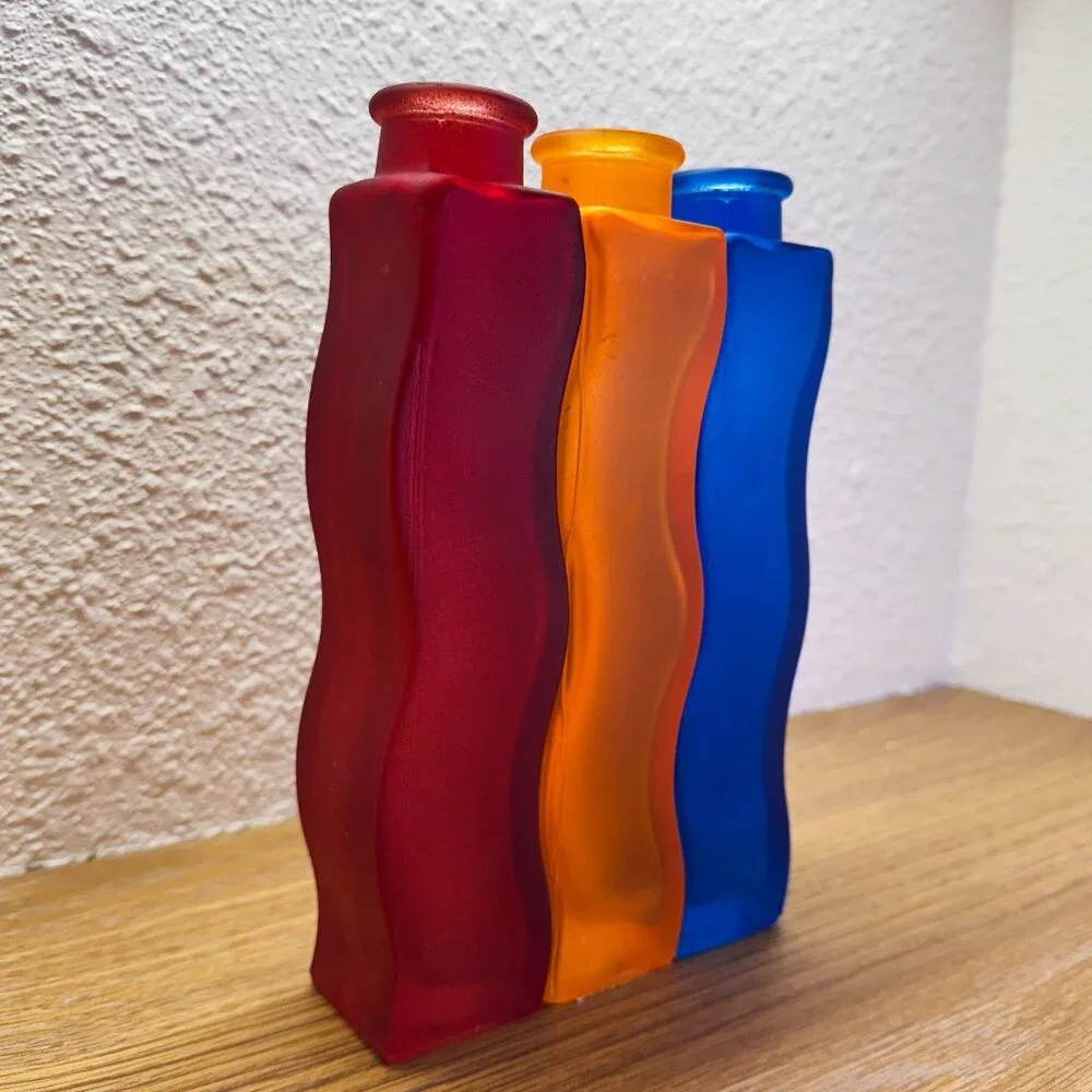 Vintage IKEA Skämt Frosted Glass Wavy Squiggle Vase Trio Set